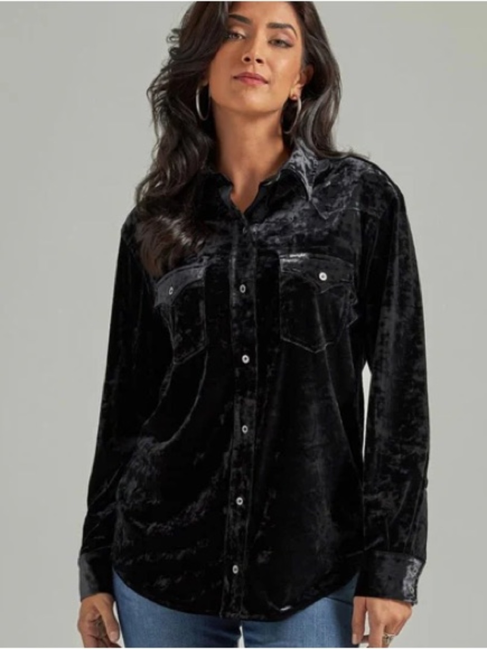 NWOT Wrangler Black Velvet Button-Up Shirt Jacket